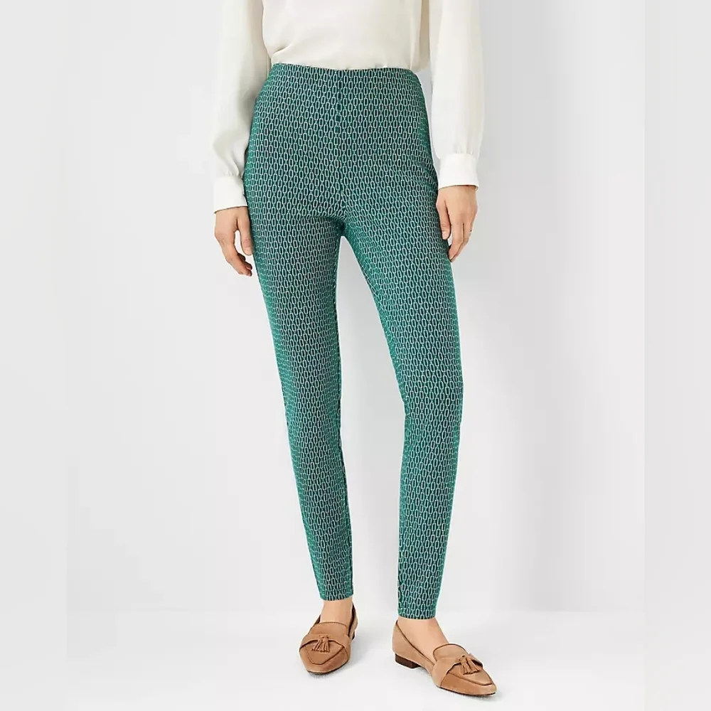 Ann Taylor The Chain Print Side Zip Legging equestrian sz XL green cream WP12